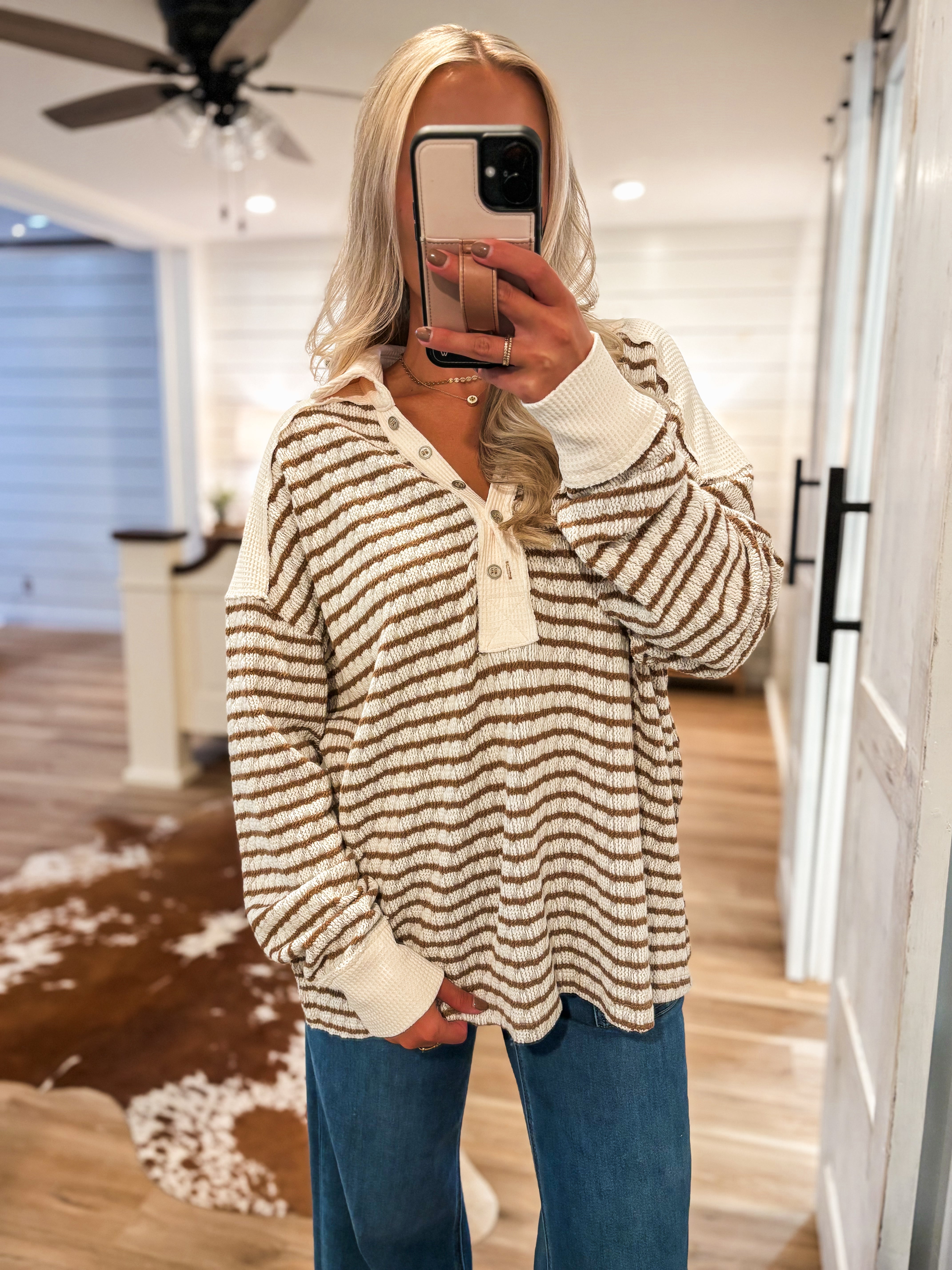 Doing Fine Mocha & Ivory Stripe Pullover