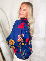 Load image into Gallery viewer, Fine Here Royal Blue Floral L/S Blouse
