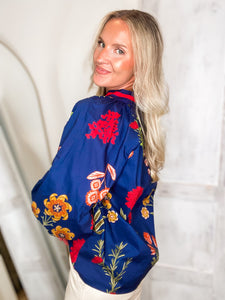 Fine Here Royal Blue Floral L/S Blouse