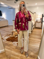 Load image into Gallery viewer, Over Here Plum Printed Blouse
