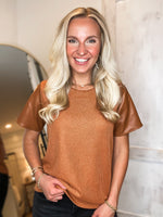 Load image into Gallery viewer, In It All Camel Faux Leather Knit Blouse
