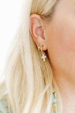 Load image into Gallery viewer, Huggie Charm Earrings - Esther Cross Clear

