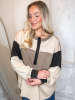 Load image into Gallery viewer, Never Misses Mocha Color Block Henley Top
