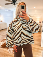 Load image into Gallery viewer, Brown/Aqua Zebra Mock Sweater
