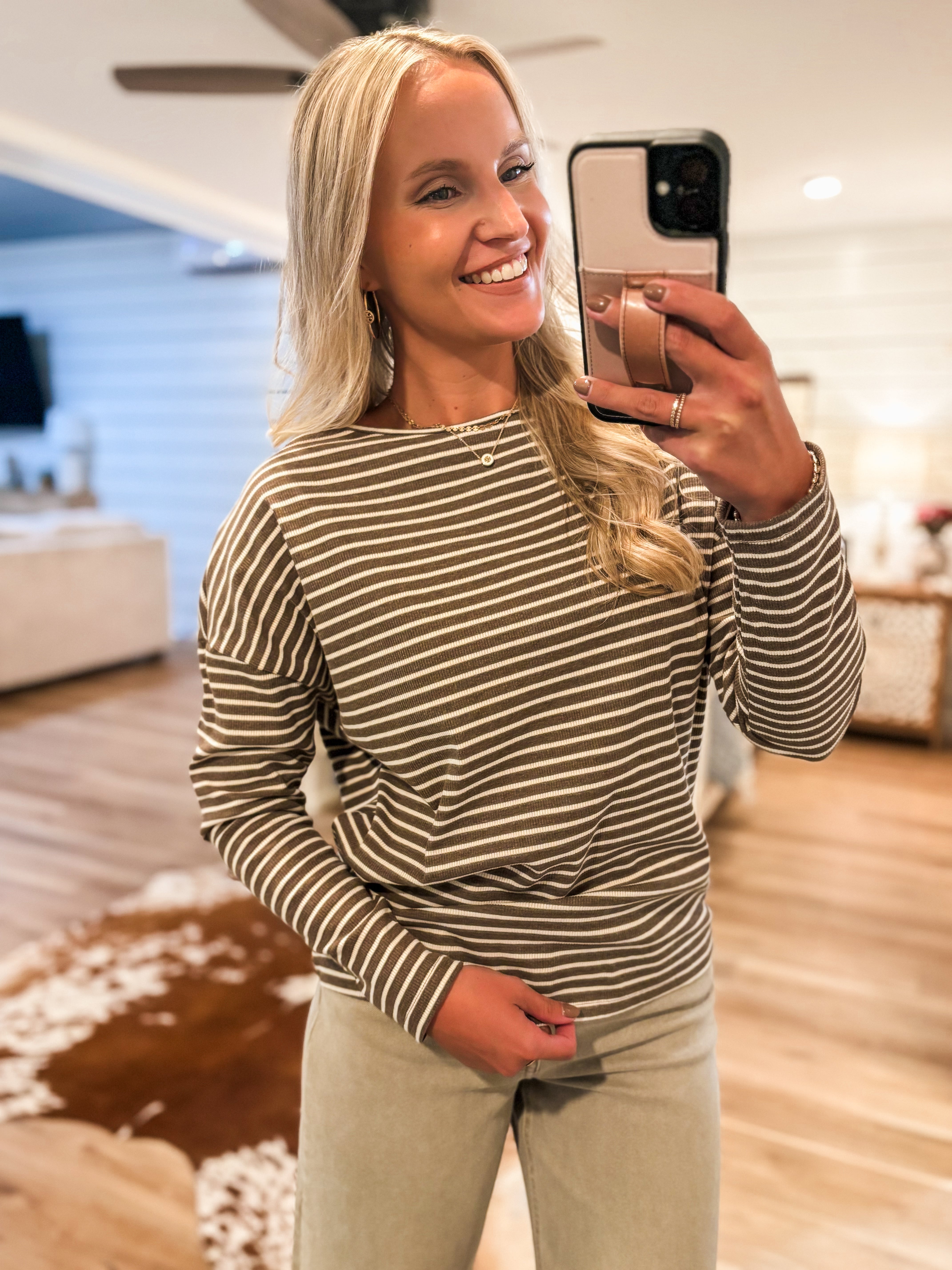 Your Choice Mocha Stripe Pico Blouse