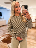 Load image into Gallery viewer, Your Choice Mocha Stripe Pico Blouse
