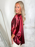 Load image into Gallery viewer, Get In Touch Burgundy Front Zip S/S Blouse
