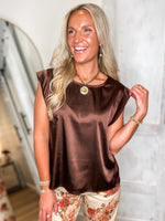 Load image into Gallery viewer, Simple Touches Brown Satin Blouse
