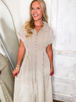 Load image into Gallery viewer, Taking Risks Brown Stripe Midi Dress
