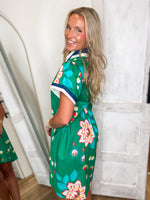 Load image into Gallery viewer, Falling Fast Island Green Floral Mini Dress
