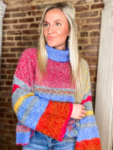 Trusting You Multi-Colored Cowl Neck Sweater