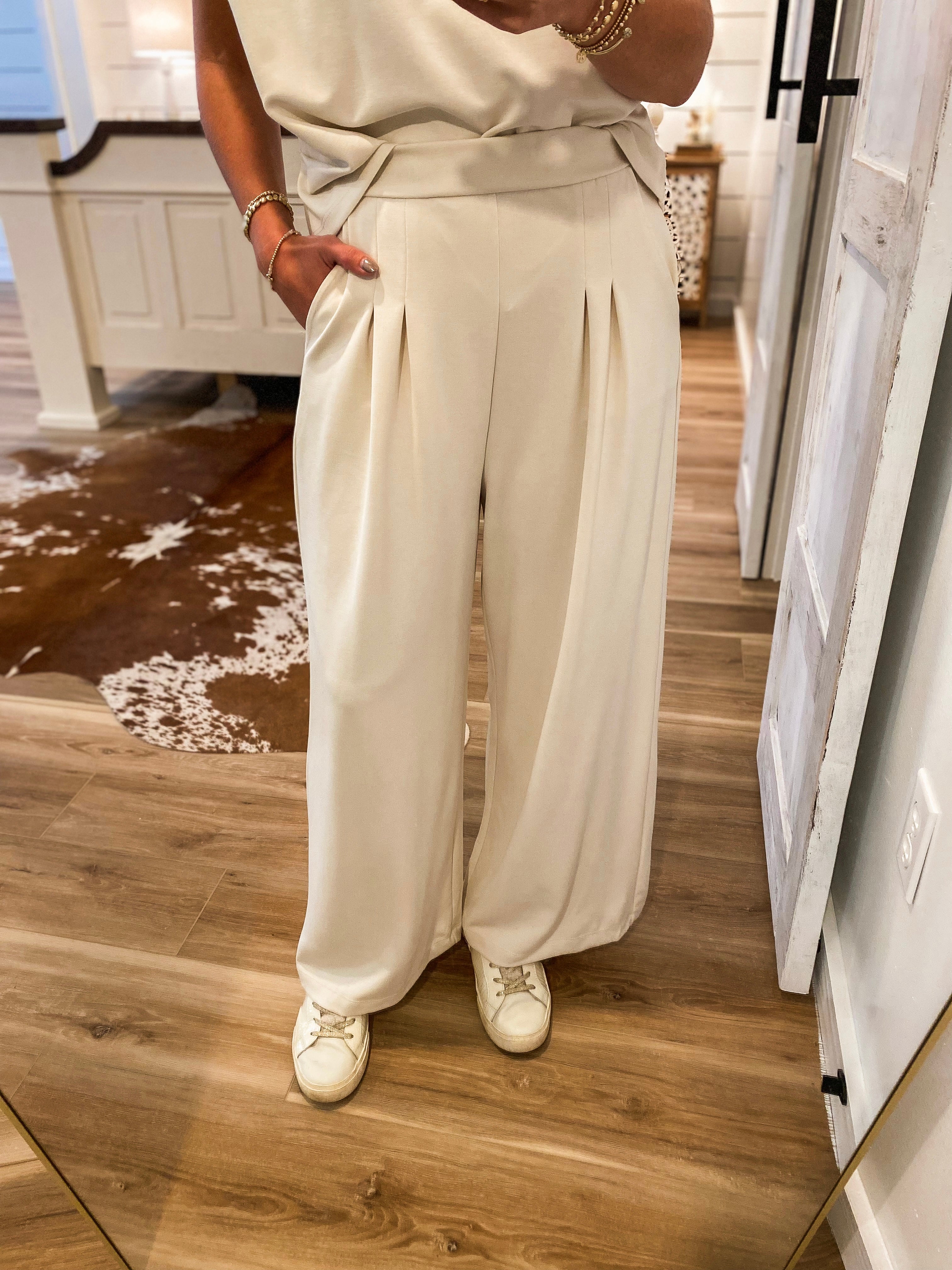 Taking Calls Ivory Pleated Lounge Pants