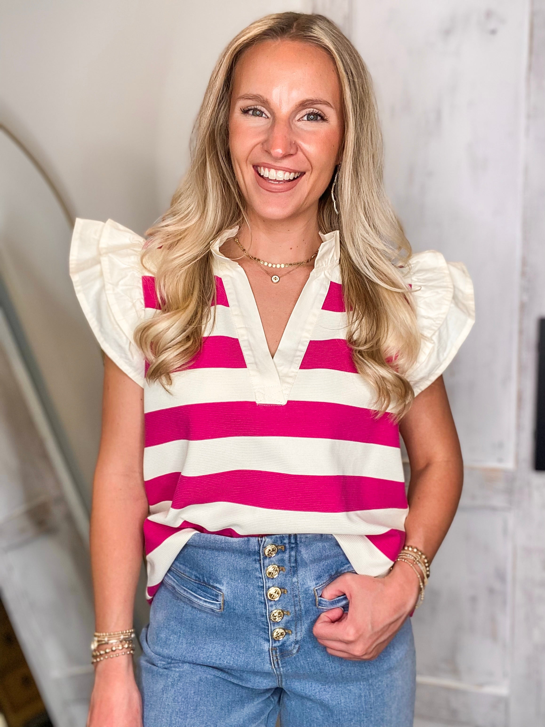 Better Plans Made Pink Stripe Blouse