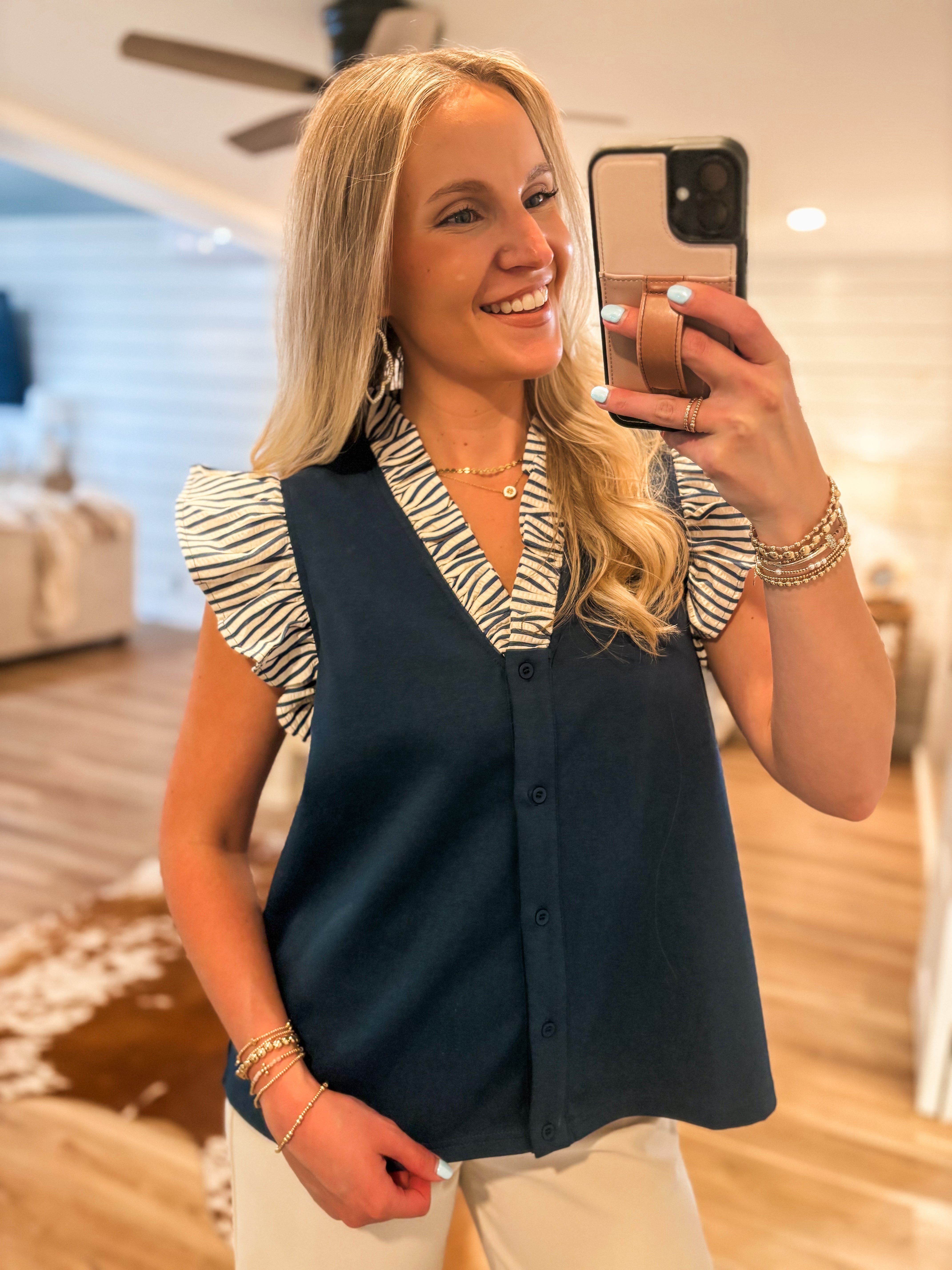 Lay It On Me Navy Contrast Blouse