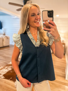 Lay It On Me Navy Contrast Blouse