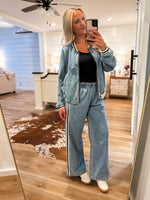 Load image into Gallery viewer, Step Forward Denim Zip Track Jacket
