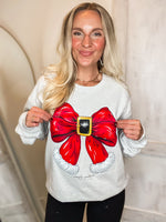 Load image into Gallery viewer, Santa Bow Gray Simply Southern Sweatshirt
