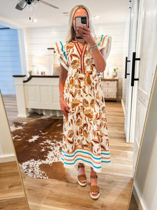 A Day Out Ivory & Rust Floral Midi Dress