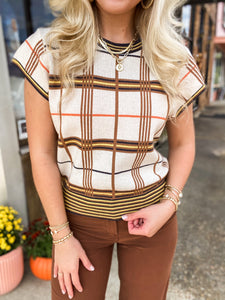 Say It All Taupe, Rust, & Navy Plaid THML Sweater Blouse
