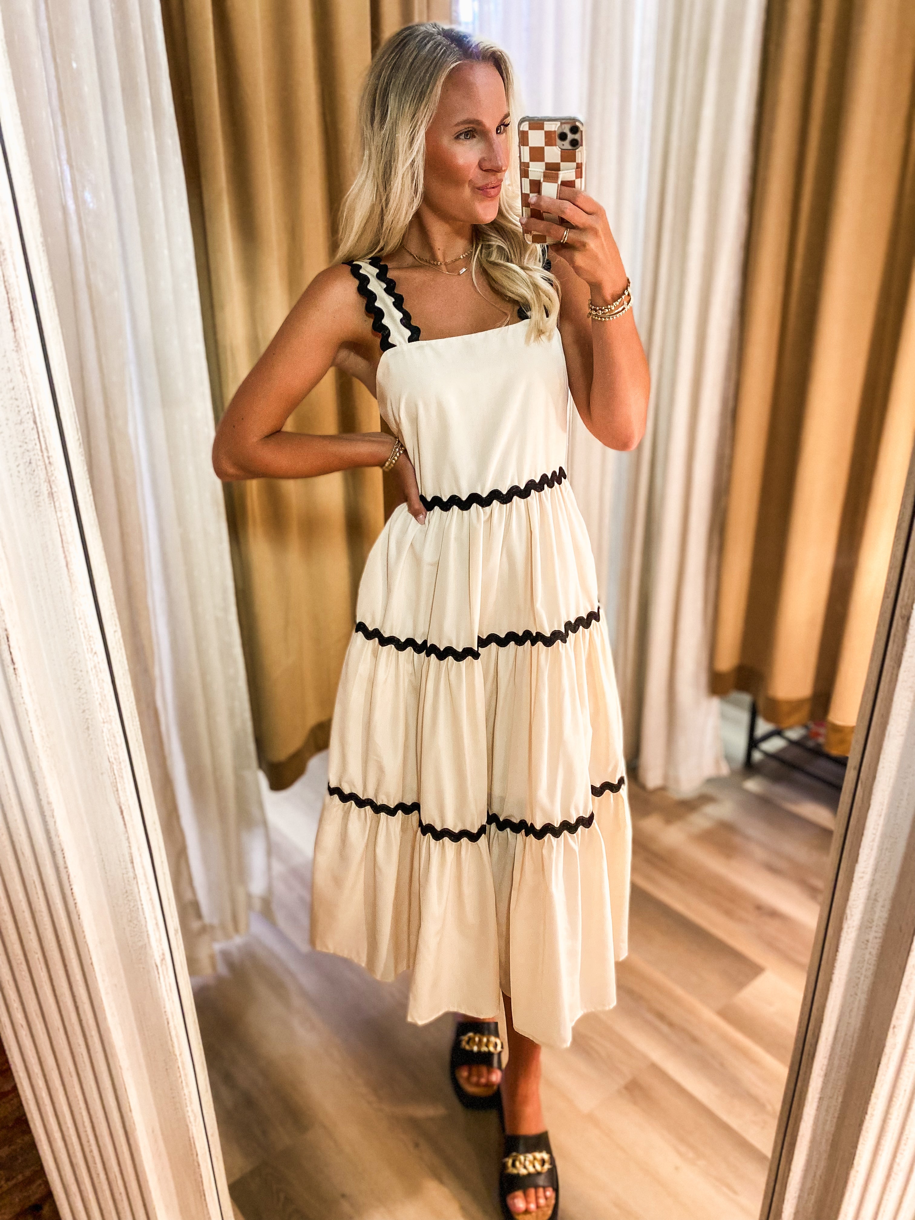 Saturday Out Ivory & Black Ric Rac Midi Dress