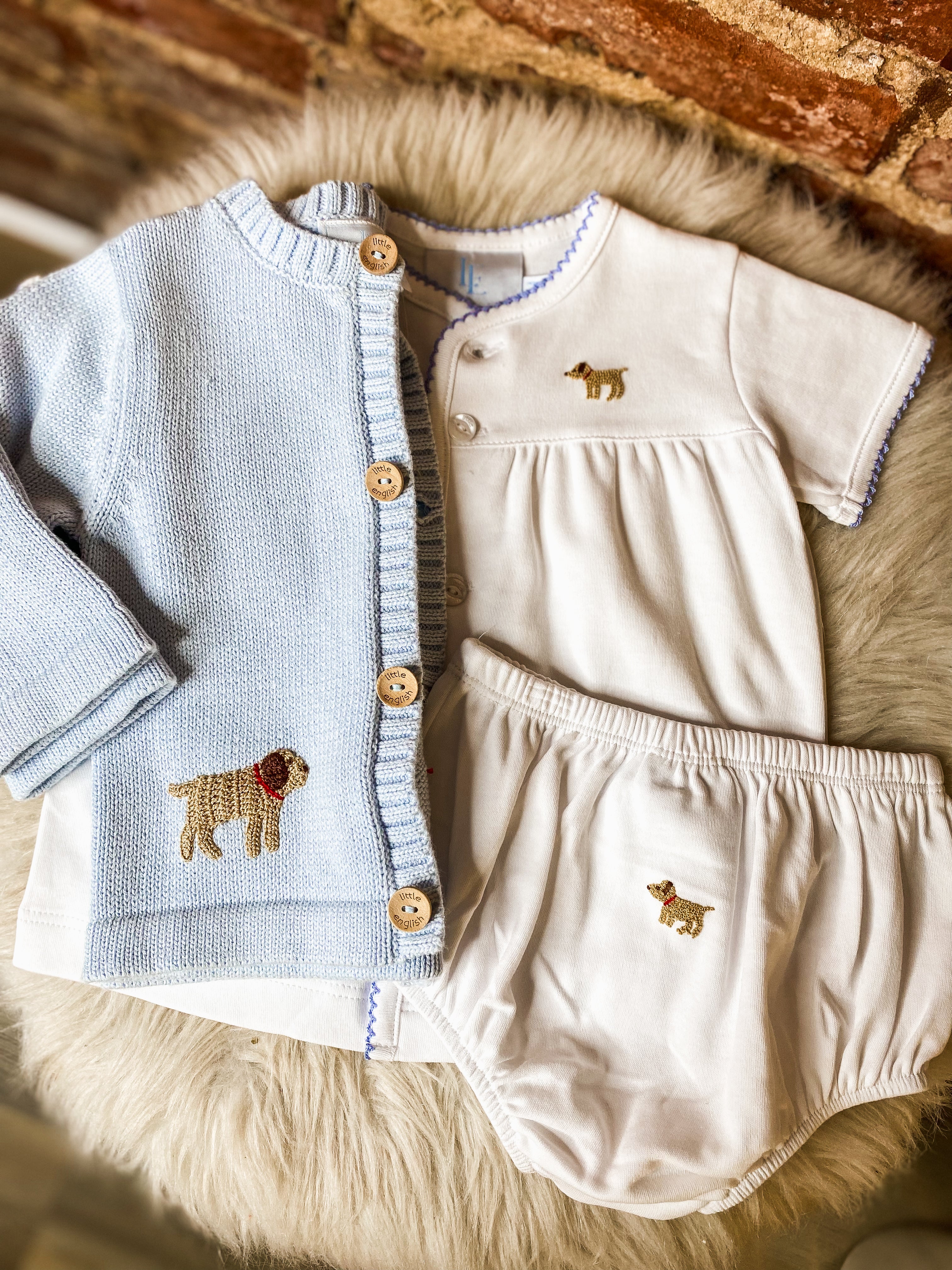 Little English Pinpoint Layette Knit Set