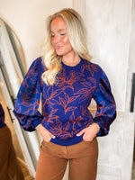 Load image into Gallery viewer, Feel Hopeful Navy &amp; Rust Printed Sweater
