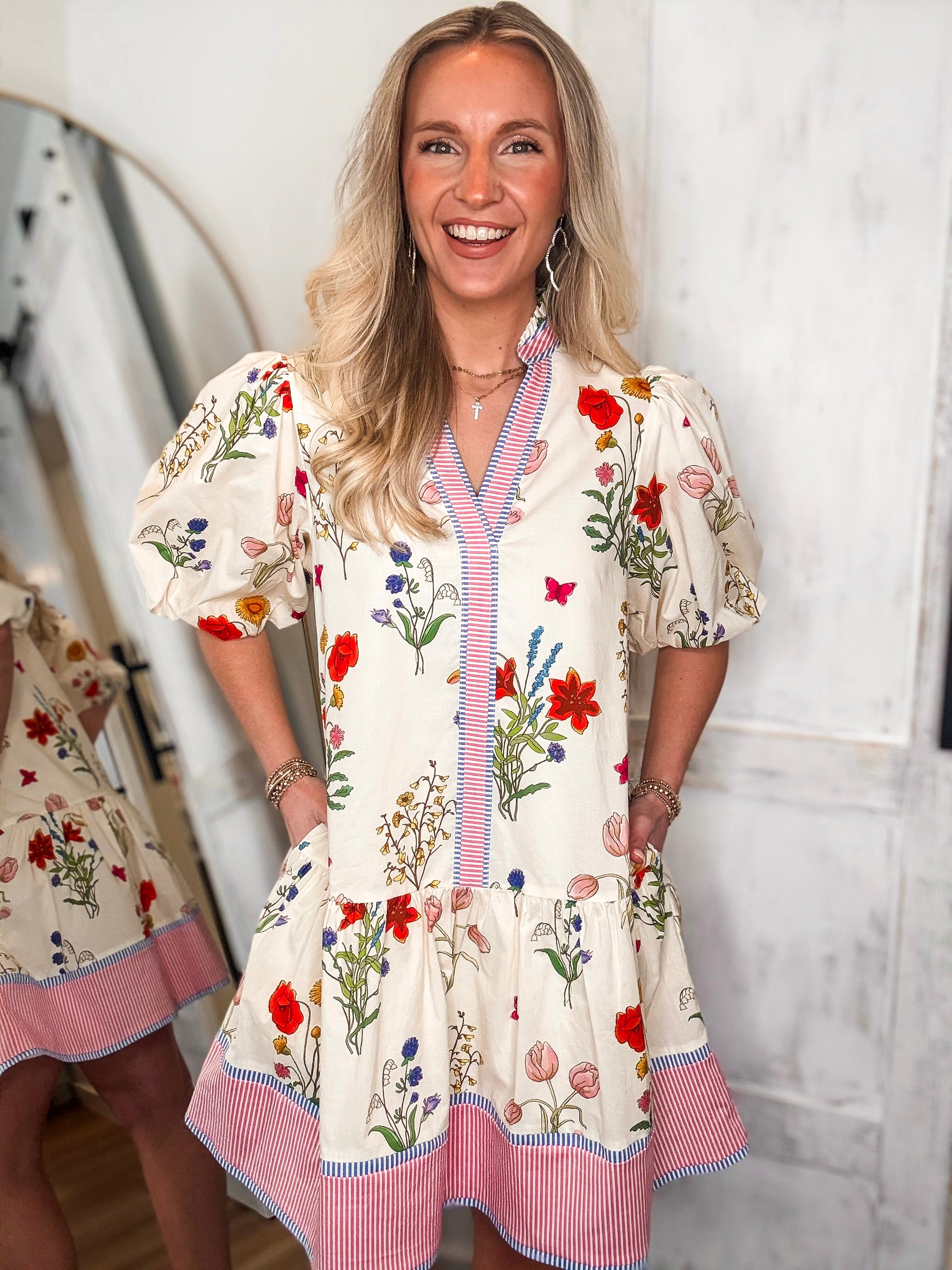 Letting Go Ivory Floral THML Mini Dress