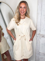 Load image into Gallery viewer, Checking Lists Ecru Tee Shirt Dress
