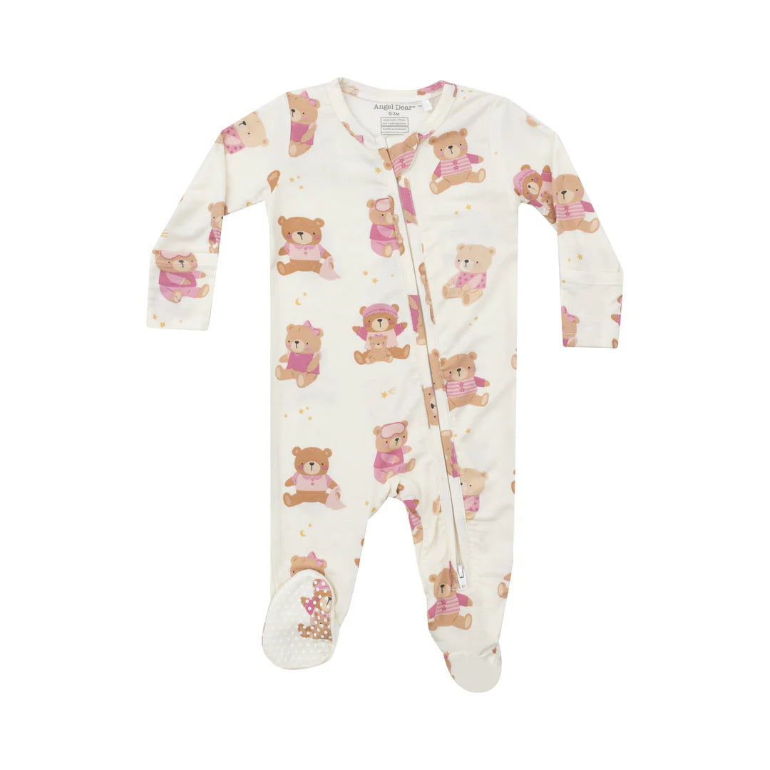 Angel Dear Teddy Bears Pink 2 Way Zipper Footie