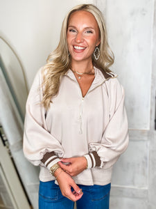 Not For Long Almond Luxe Knit Blouse