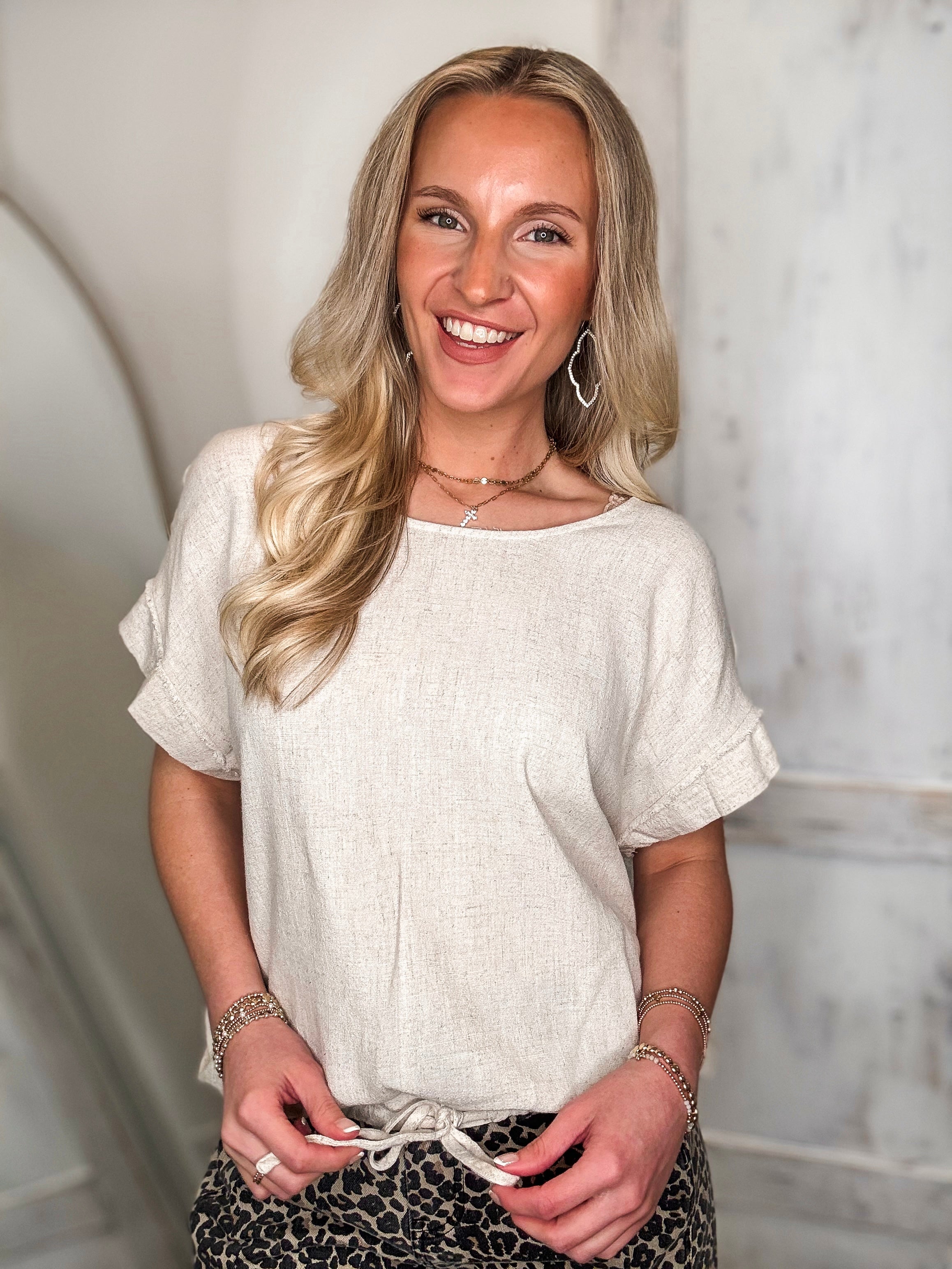 New Heights Oatmeal Linen Bubble Tee