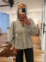 Load image into Gallery viewer, Hear Me Black Stripe Smocked Blouse
