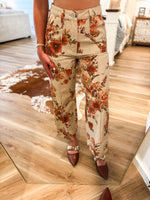 Load image into Gallery viewer, Taupe Floral Mix Wide Leg Denim Pant
