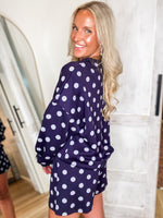 Load image into Gallery viewer, Plans To Go Navy Polka Dot Pullover &amp; Shorts Set
