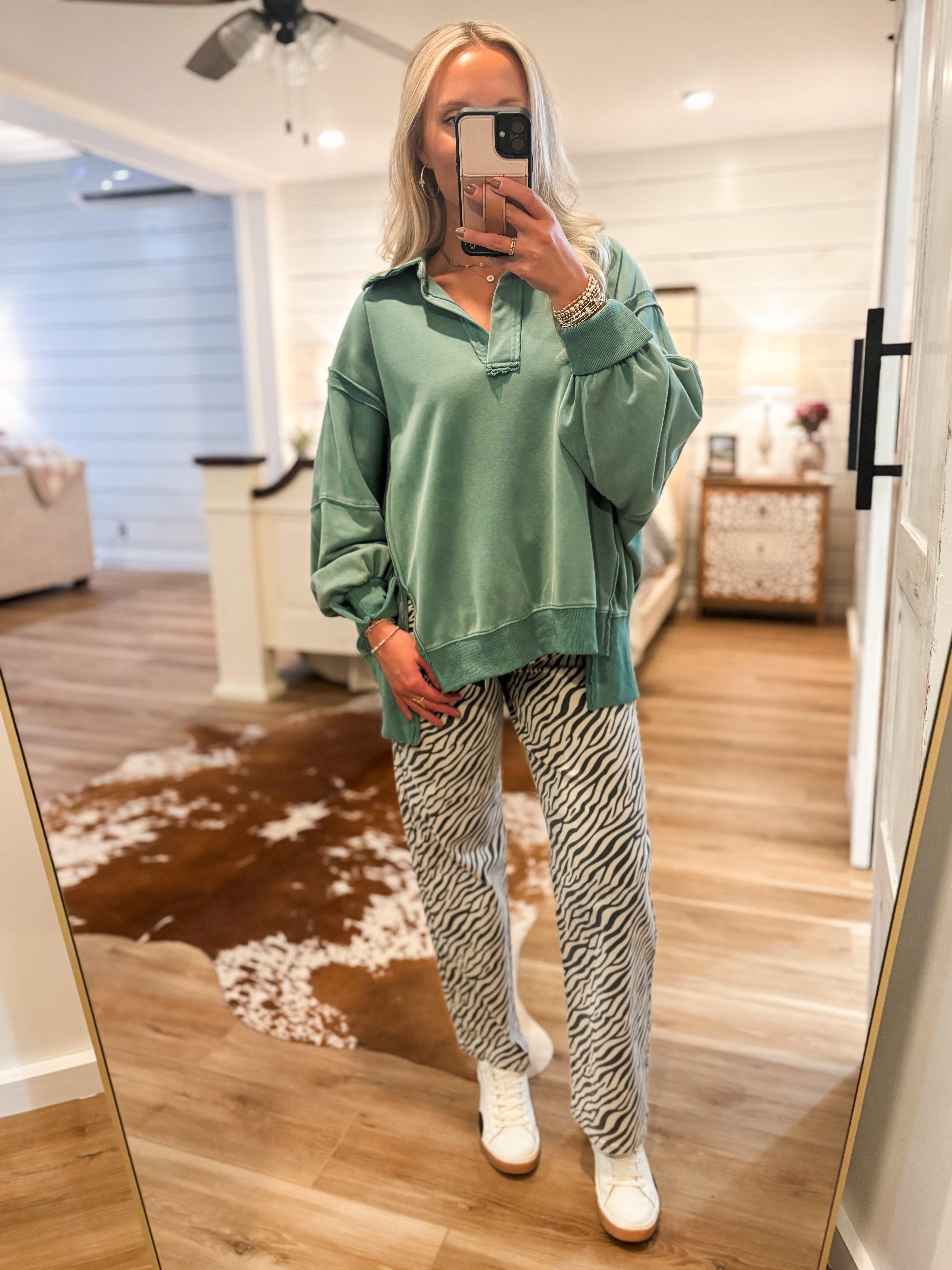 This Time Green Mineral Washed Pullover