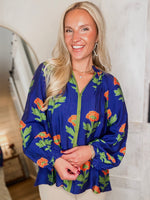 Load image into Gallery viewer, My Type Navy Floral Contrast Blouse
