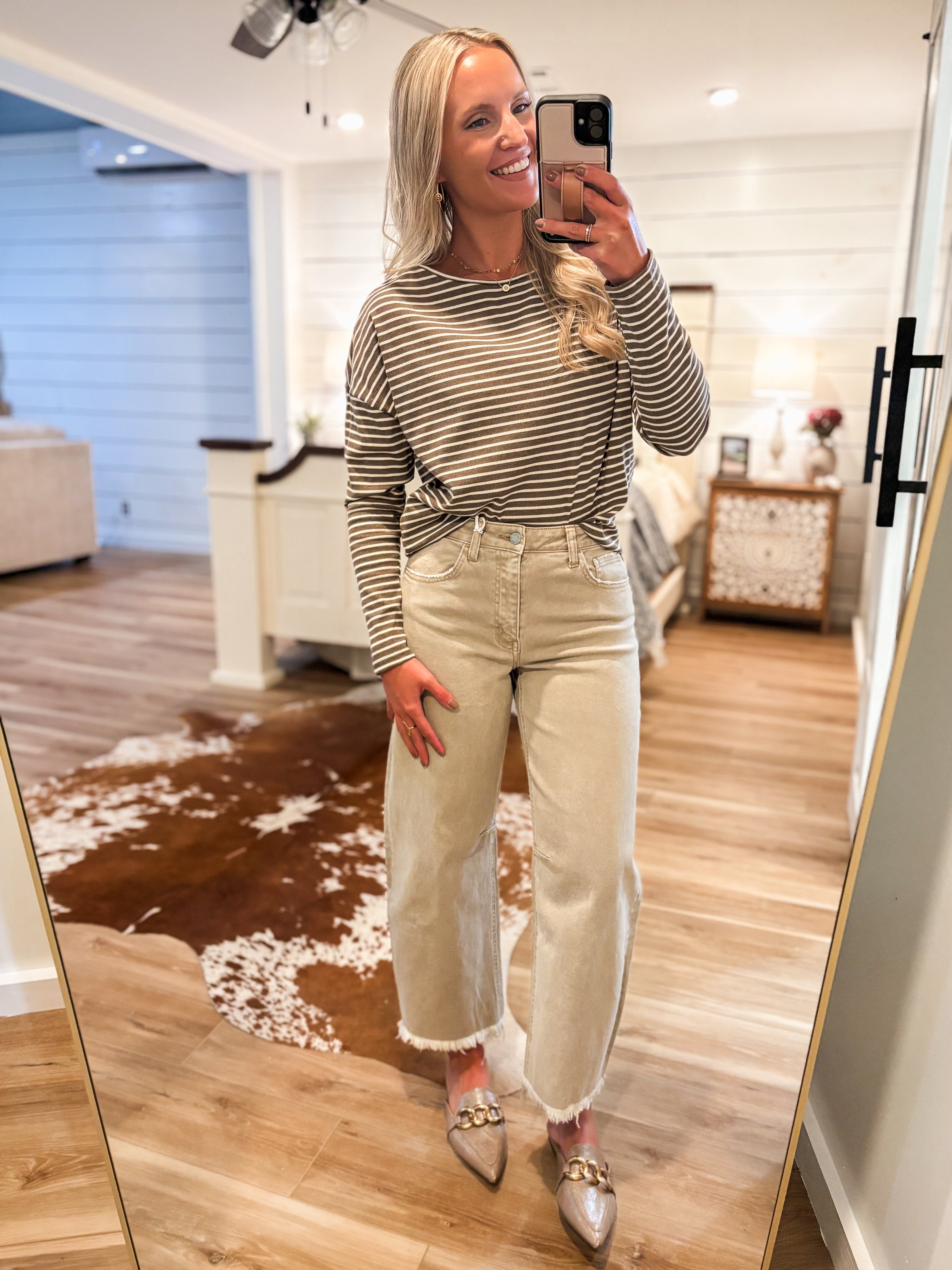 Your Choice Mocha Stripe Pico Blouse