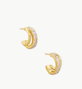 Livy White Crystal Huggie Gold Earrings