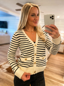 Pretty Tonight Ivory & Black Stripe Cardigan