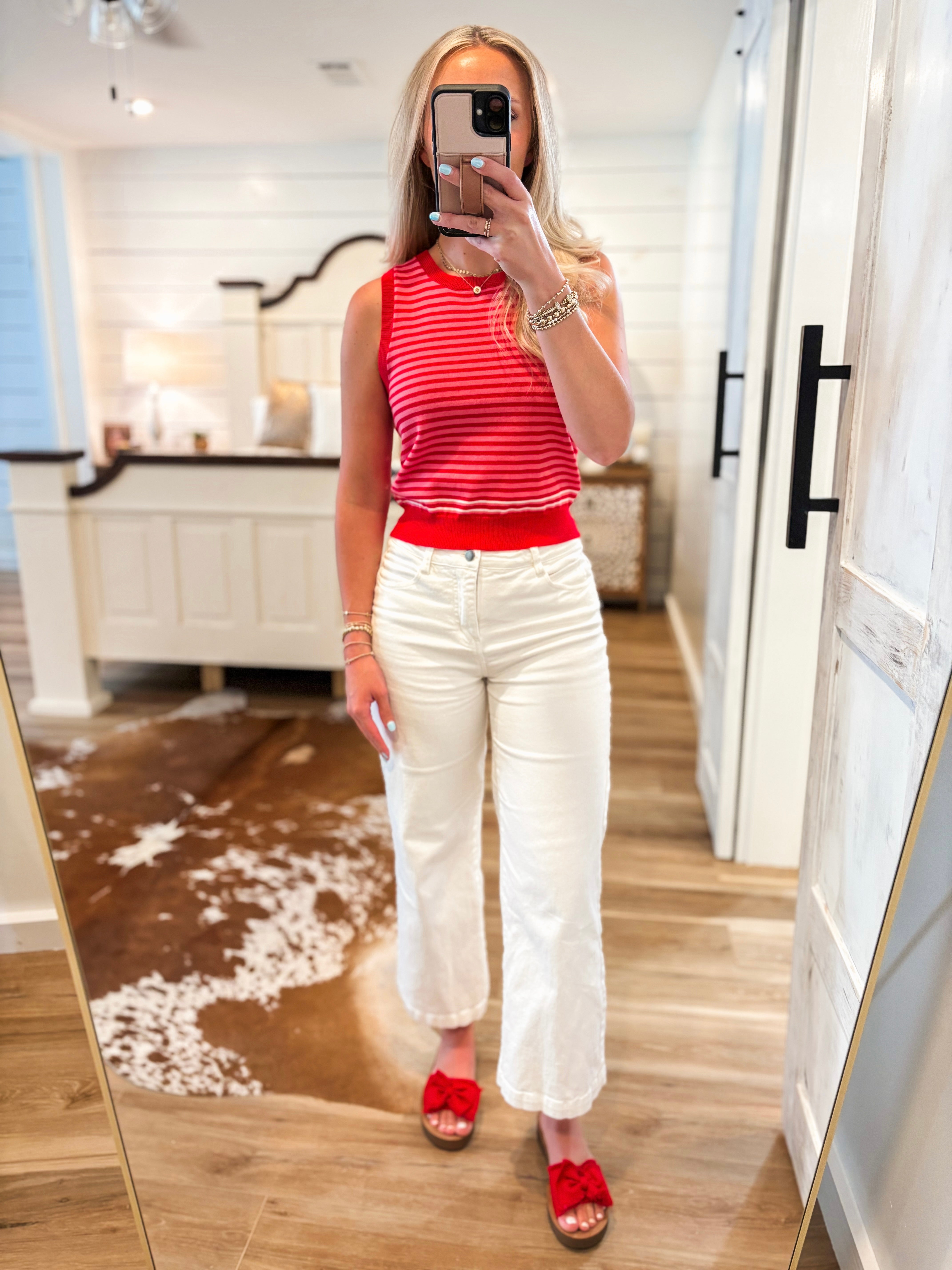 What I Need Red & Pink Stripe Vest Blouse