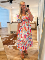 Load image into Gallery viewer, Italian Sunset Pink Multi Midi Dress
