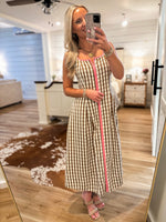 Load image into Gallery viewer, Best Of You Brown Gingham Contrast THML Midi Dress

