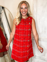 Load image into Gallery viewer, The Moment Red Tweed Shift Dress
