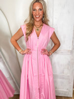 Load image into Gallery viewer, Way Up Pastel Pink Front Zip Midi Dress
