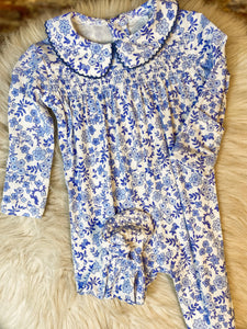 Angel Dear Smocked Blue Calico Footie