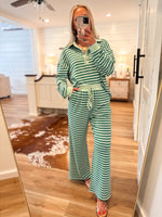 Load image into Gallery viewer, Closer Now Green Stripe Pullover &amp; Lounge Pant Set
