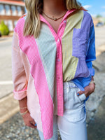 Load image into Gallery viewer, Sun Is Rising Pastel Striped Button Up Blouse
