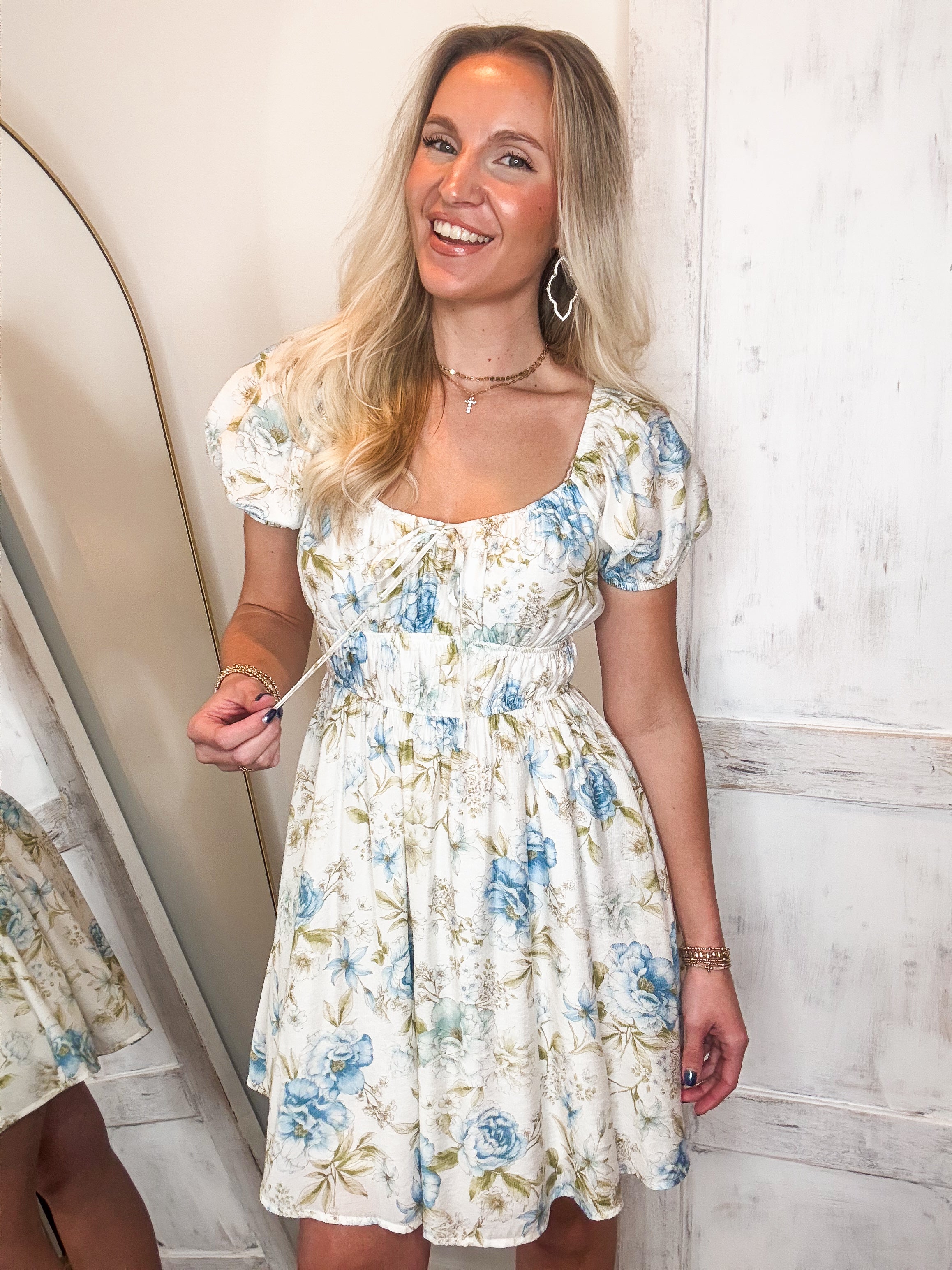 First Guest Blue & White Floral Mini Dress M First Guest Blue & White Floral Mini Dress M