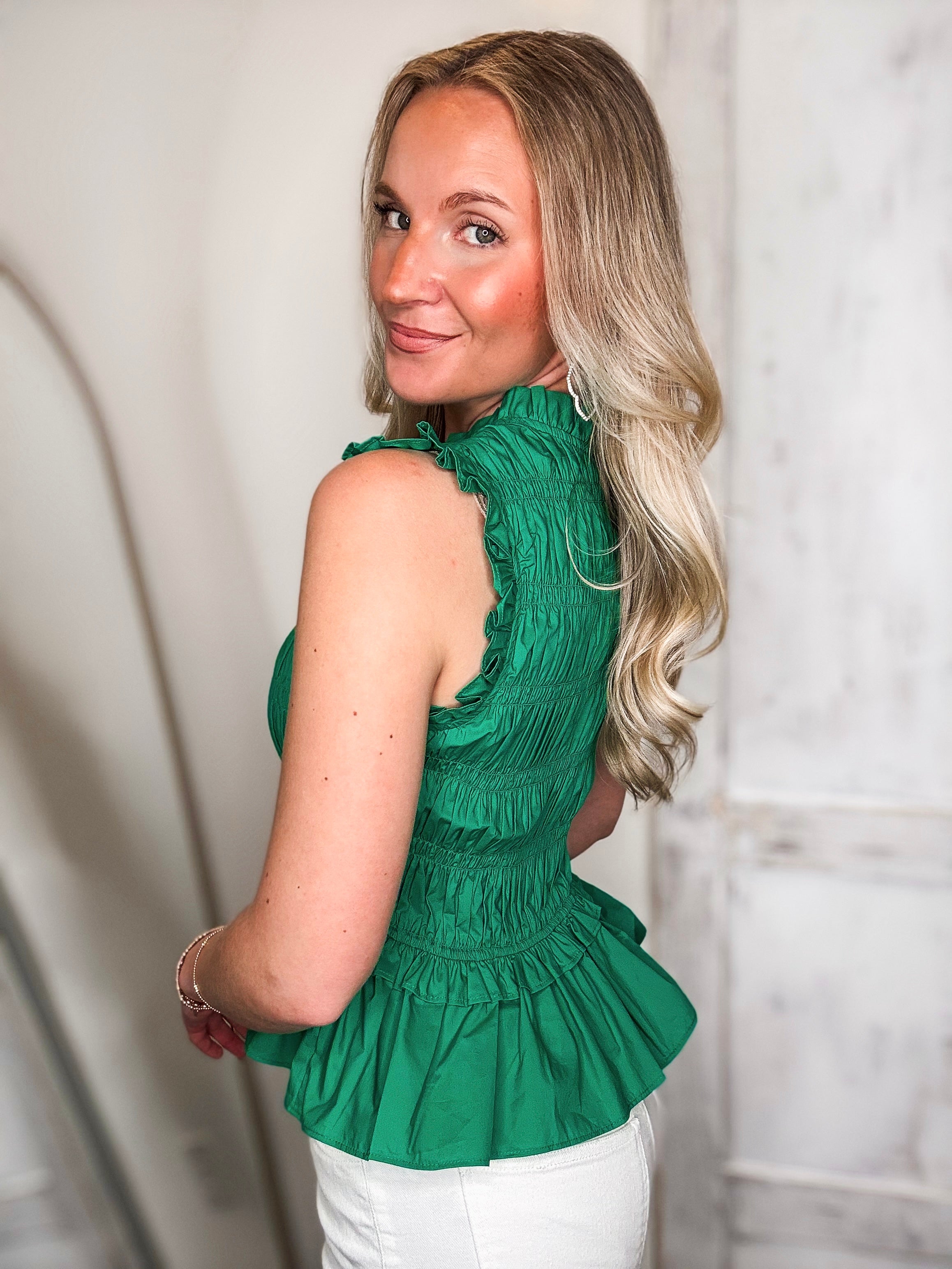 Take Your Place Kelly Green Peplum Blouse