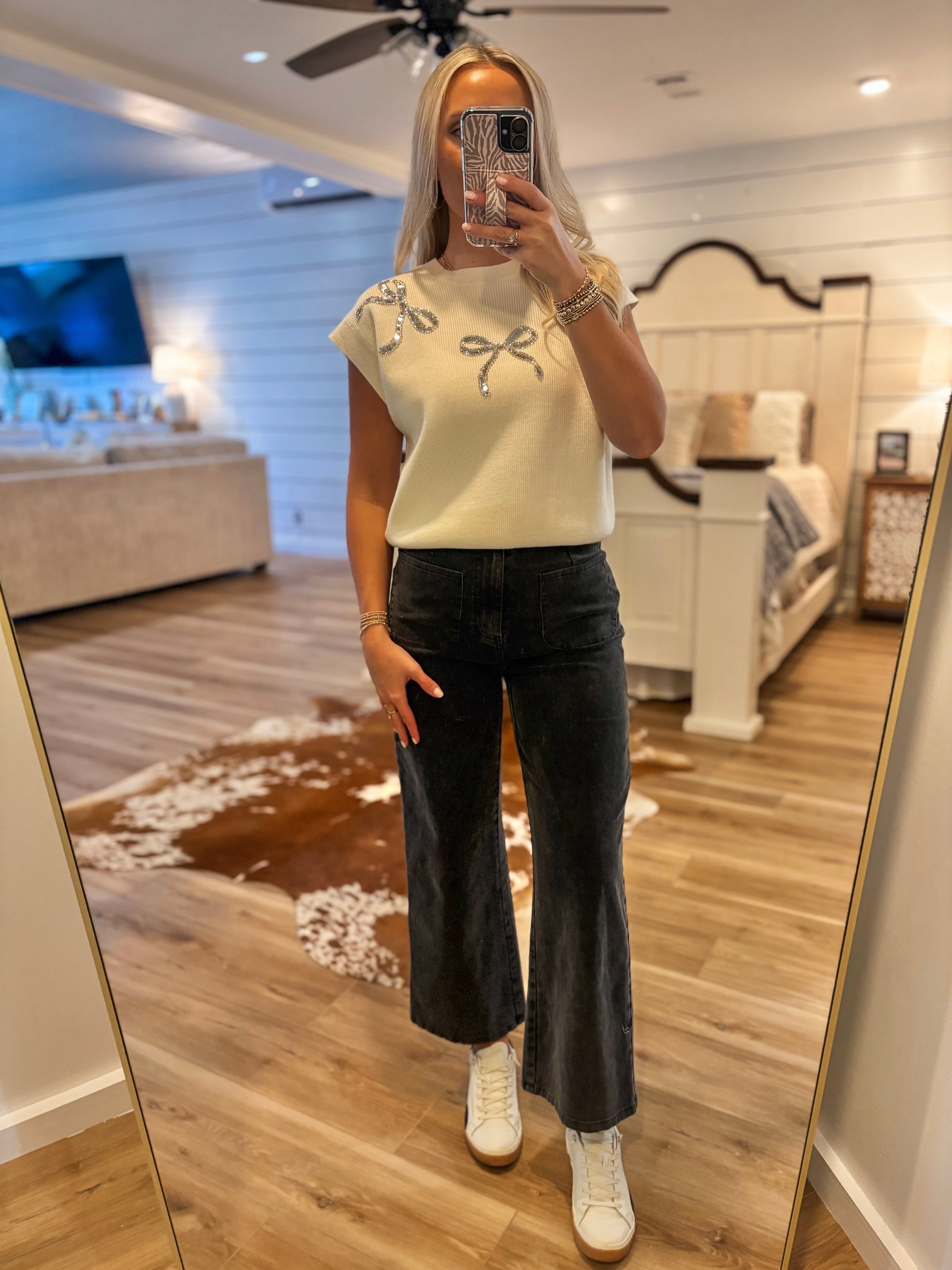 Always Ready Sequin Bow Sleeveless Sweater